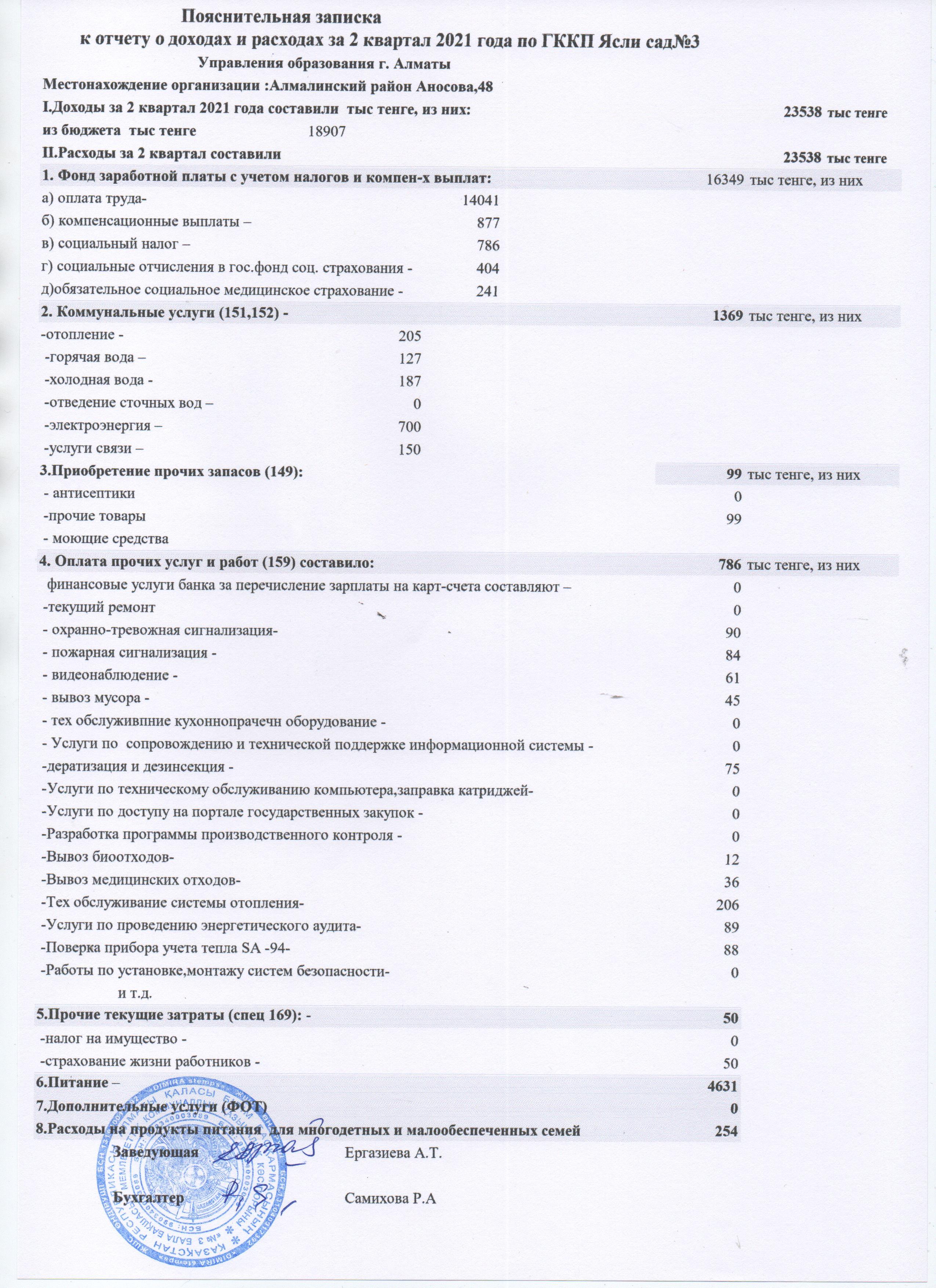 2021 жылғы 2 тоқсандағы кірістер мен шығыстар туралы есепке түсіндірме жазба.Пояснительная записка к отчету о доходах и расходах за 2 квартал 2021 год